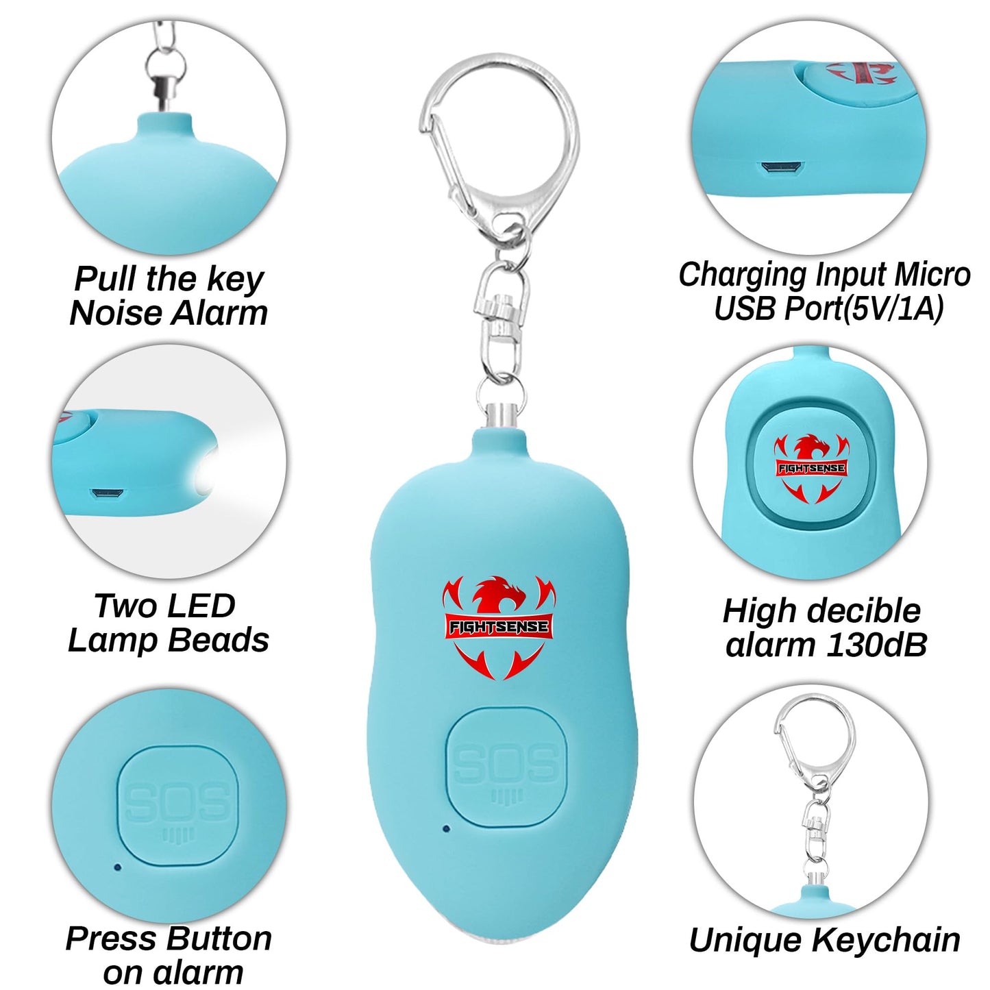 Fightsense Personal Alarm Keychain with Snap Hook, 130dB Siren Safety Alarm for Women LED Light (300m Audible) (Black)