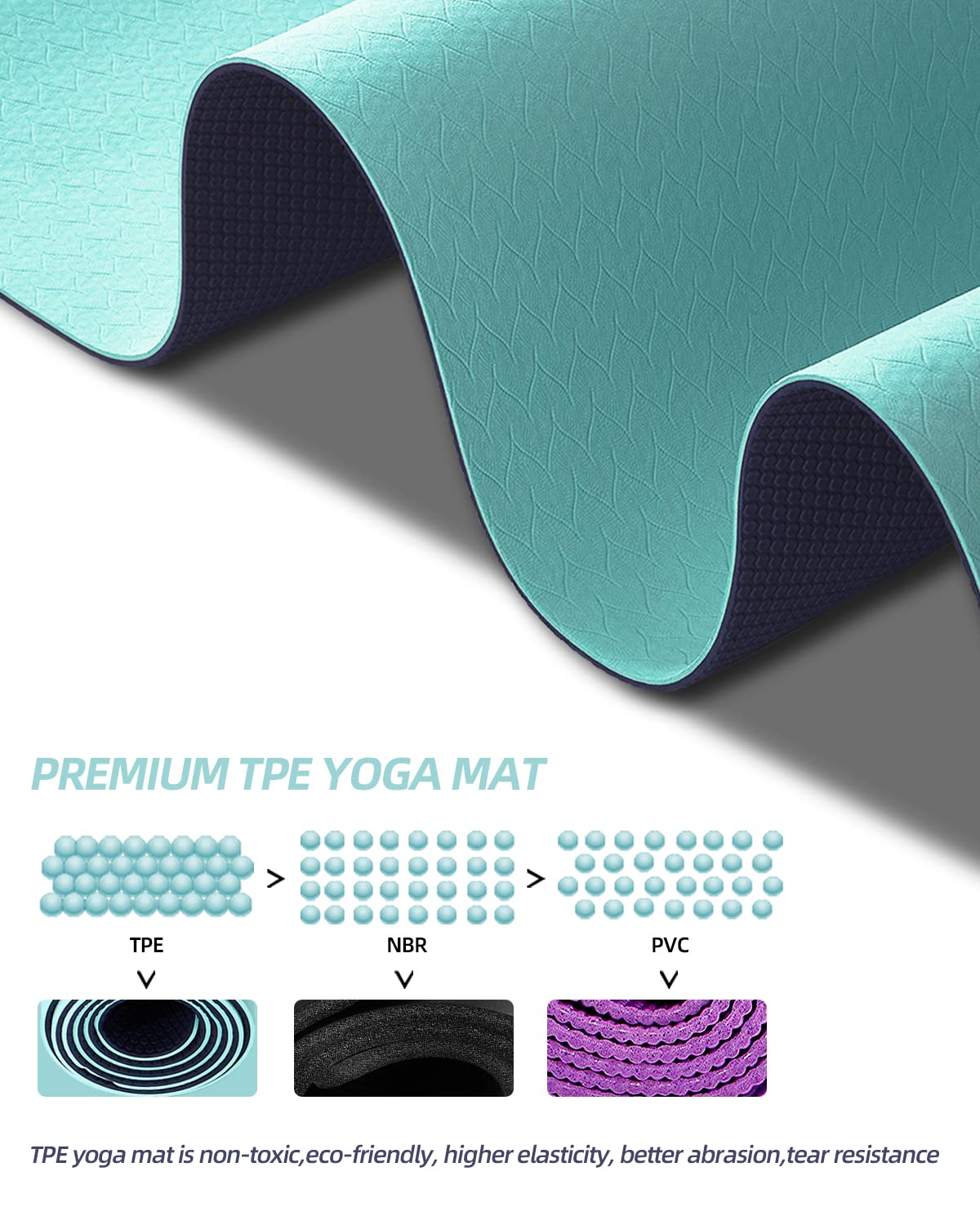 COOLMOON Yoga Mat Non Slip, Anti-Tear 1/4 Thick TPE Yoga Mats for Women and Men, 72"x24" Exercise & Fitness Mat with Carrying Strap, Workout Mats for Yoga, Pilates and Floor Exercise