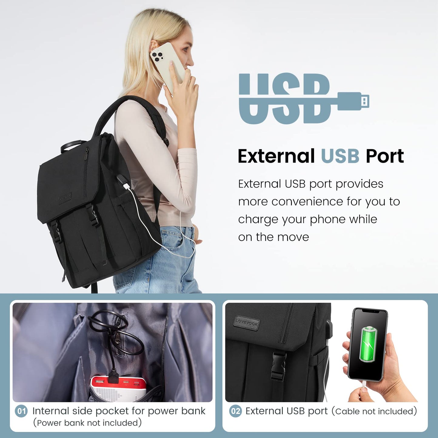 LOVEVOOK Backpack Womens Mens 15.6 inch Laptop Rucksack Bag for Ladies Waterproof High School Bags for Girls Boys Fashion Anti Theft Backpack with USB Casual Daypacks for Travel University Work