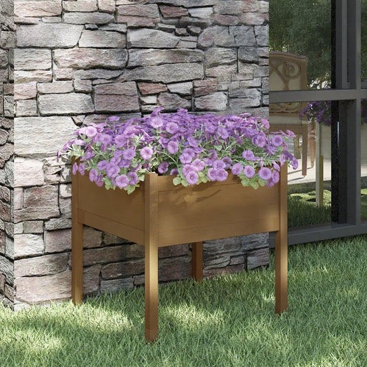 QZZCED Honey Brown Rustic Square Garden Planter, Solid Pine Wood Outdoor Planter Box with Weather-Resistant Design, Spacious 27.6x27.6x27.6 Inch for Flowers, Herbs, Vegetables,