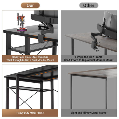 armocity Computer Desk with LED Lights, 48 Inch Reversible Large Desk with Power Outlet and USB, 48'' Gaming PC Table with Moveable Monitor Stand for Home Office, Workstation, Black
