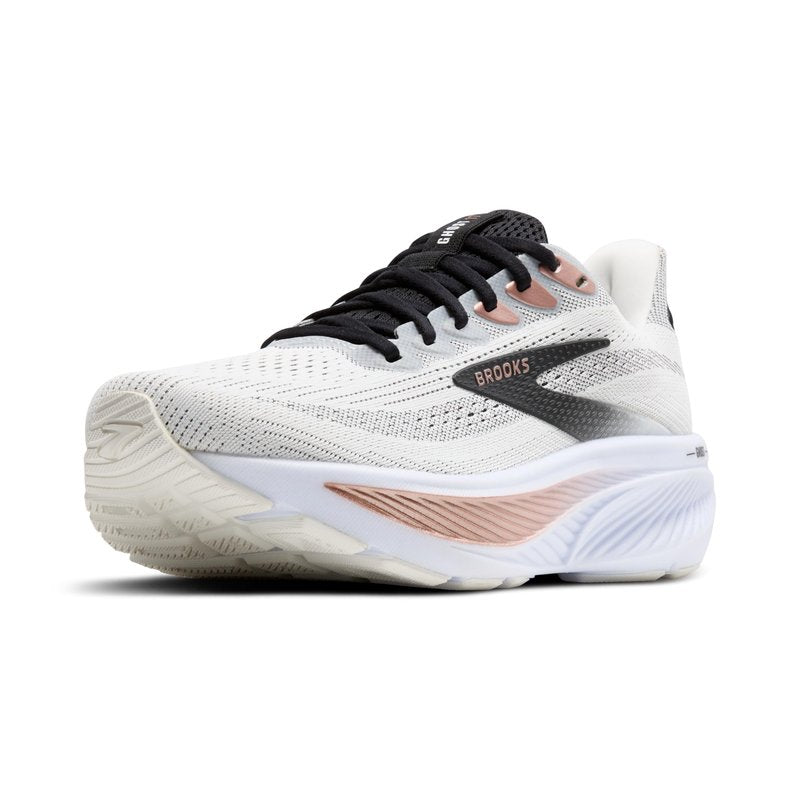 Brooks Women’s Ghost 17 Neutral Running Shoe - White/Black/Rose Gold - 7.5 Wide