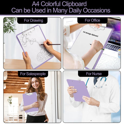 1 PCS A4 Clipboards,Plastic Clipboard with Pen Holder,Clip Boards 8.5x11 with Low Profile Clip,Cute Hanging Clipboard for School Office Supplies Clipboards for Kids,Portable ClipBoard for Nurse-Purple