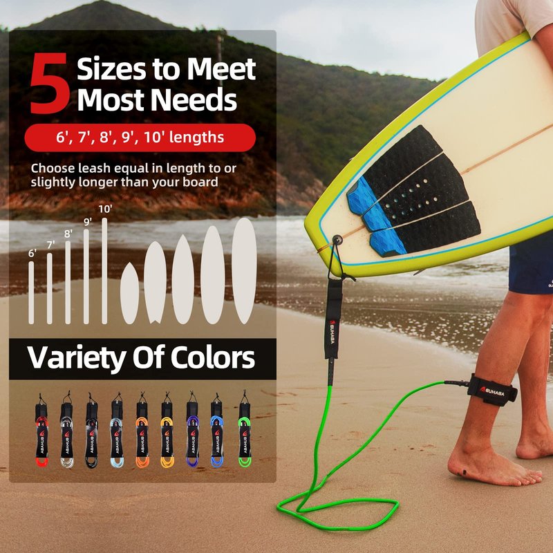 Abahub Premium Surfboard Leash, Straight Surf Board Leg Rope, Legrope Strap for Longboard, SUP Paddleboard Replacement Leashes 10 Foot Black 7 mm Thick