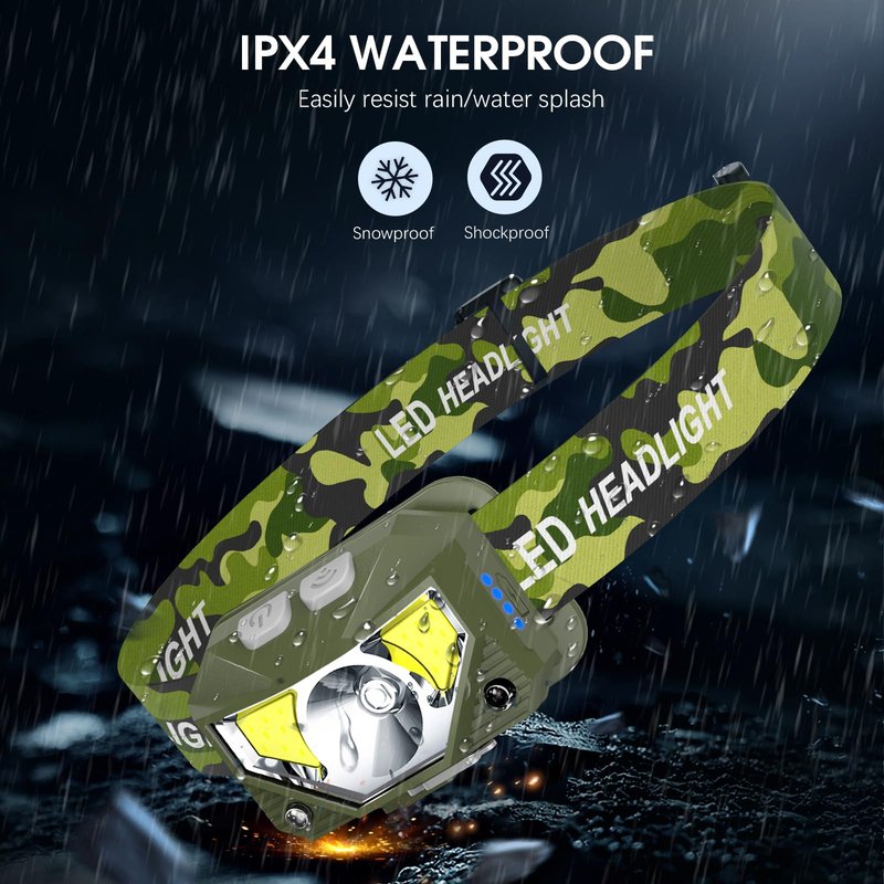 LHKNL Headlamp Flashlight, Lumen Ultra-Light Bright LED Rechargeable Headlight with White Red Light,2-Pack Waterproof Motion Sensor Head Lamp,8 Mode for Outdoor Camping Running Fishing- Green