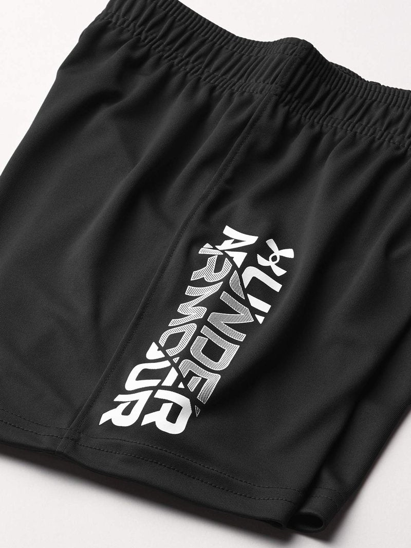 Under Armour Boys' Prototype Performance Shorts, Elastic Waistband, Lightweight & Fast-Drying, Black Signature White, 6