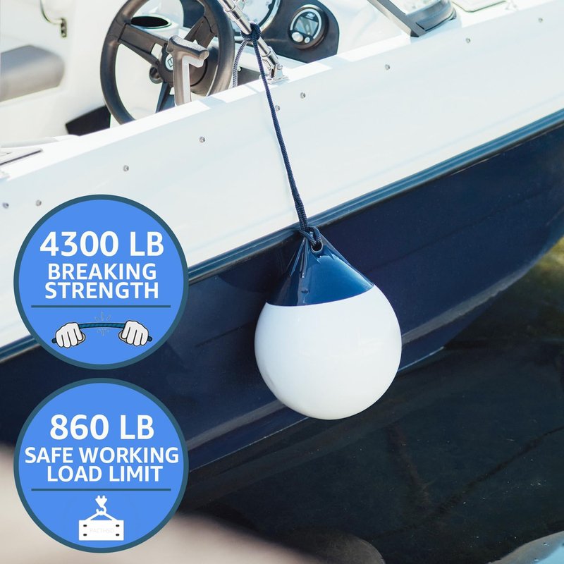 PACTHSD 3/8" x 10' Boat Fender Lines (4-Pack) - Double Braided Nylon Dock Lines for Boats - Marine Grade Fender Ropes with 6" Eye Loop - Soft, Durable Boat Accessories for Pontoon and Small Boats