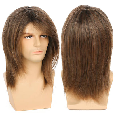 Baruisi Mens Wig Brown Long Straight Synthetic Cosplay Halloween Hair Wigs for Fancy Dress