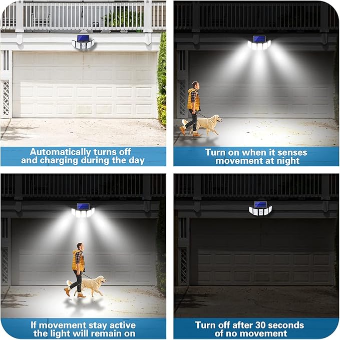 AmeriTop Solar Lights Outdoor 300 LED 6500K Motion Sensor Lights Cordless; 5 Adjustable Heads, 360° Wide Angle Illumination, IP65 Waterproof, Security Flood Light for Patio Yard Garden 2 Pack