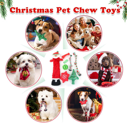 LOYEE Christmas Dog Toys 8 Pack - Santa Squeaky Plush Chew for Puppy, Durable Interactive Rope for Teething, Treating Ball and Bone Rubber for Small Dogs