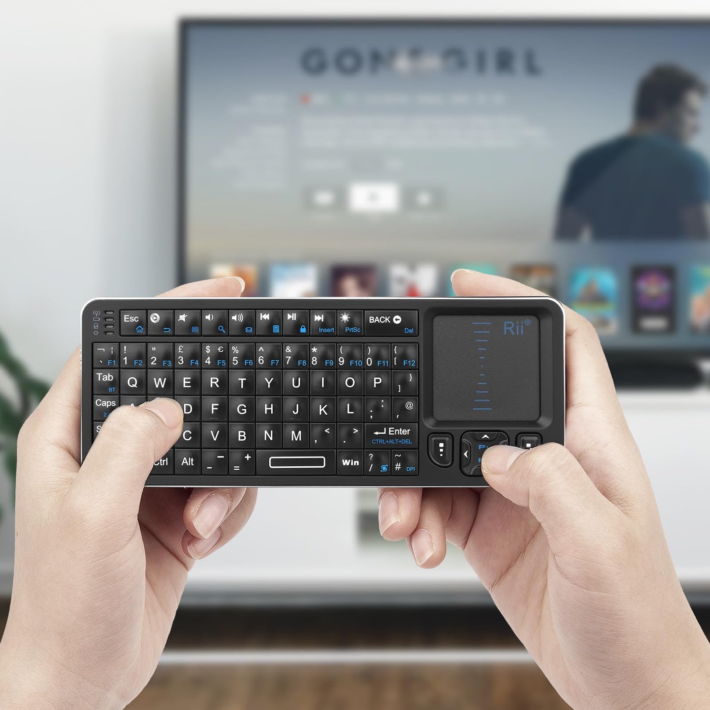 Rii Mini Wireless Keyboard with Trackpad, IR Remote, Small Keyboard for Home Entertainment, Smart TV, Mac, Laptop, Windows, Tablet, Projector (2.4G+Bluetooth, Rechargeable, Backlit)