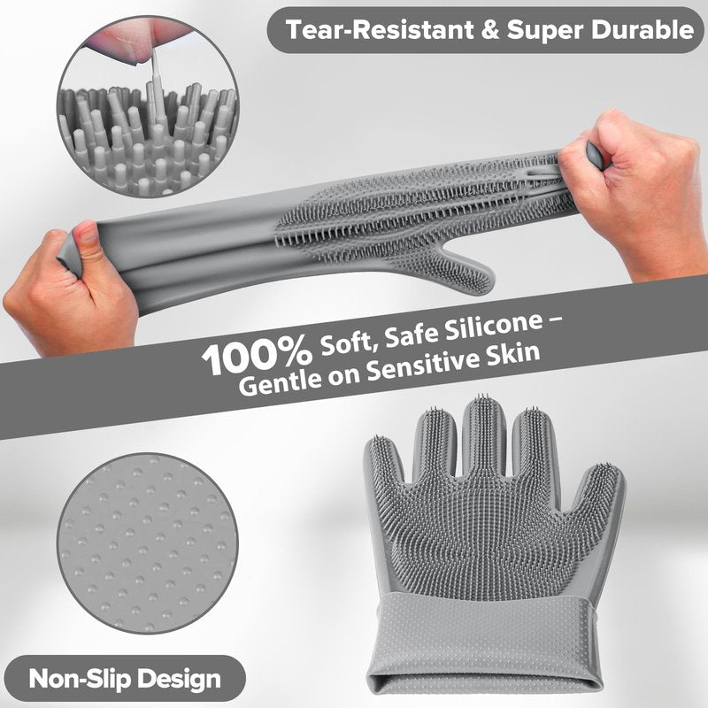 Augwind 6PCS Grooming & Bath Supplies for Dogs, Cats and Horses | Dog Washing Gloves | Dog Bath Brush | Dog Shower Brush | Pet Grooming Gloves | Dog Grooming kit | Pet Supplies (Grey)