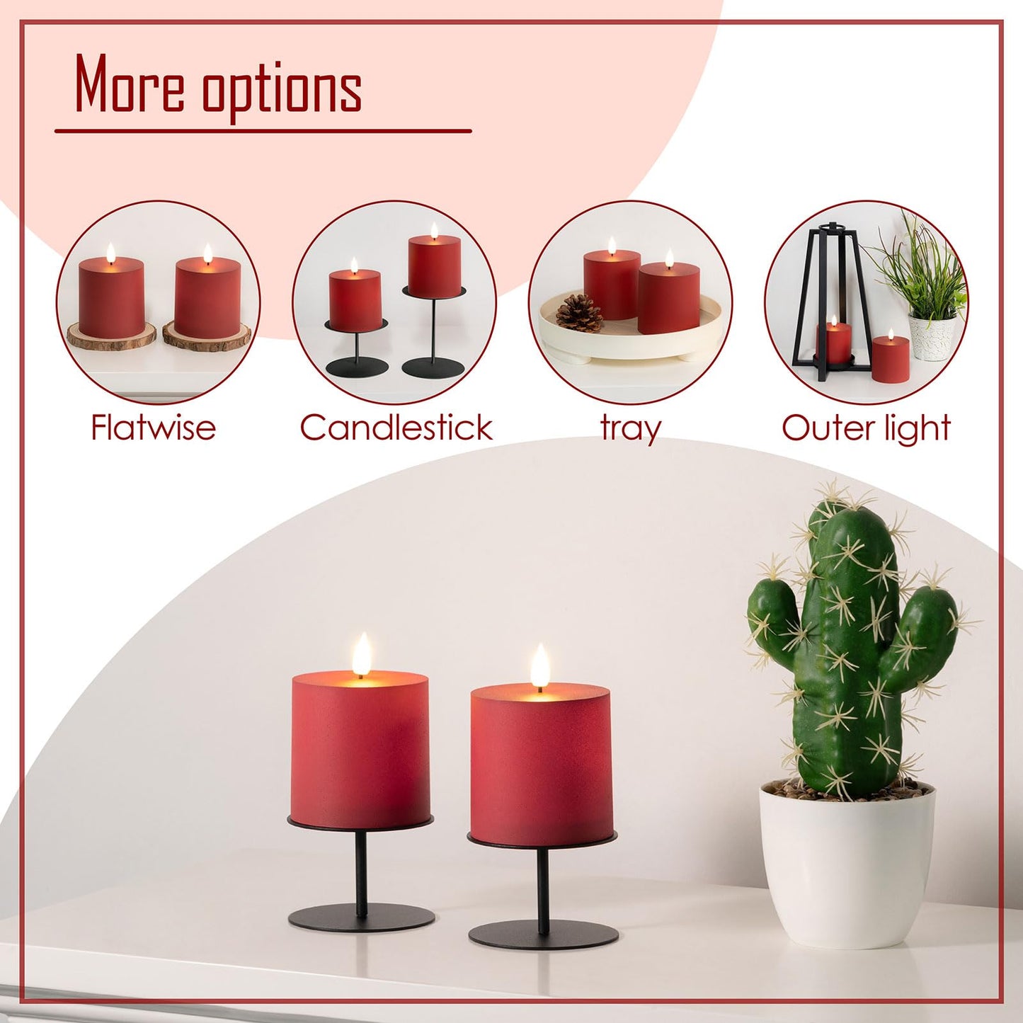 smtyle 3x3 Red Pillar Candles Set of 2 Flameless LED Flickering Battery Operated with Remote and Timer for Christmas Decor