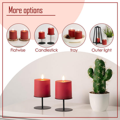 smtyle 3x3 Red Pillar Candles Set of 2 Flameless LED Flickering Battery Operated with Remote and Timer for Christmas Decor