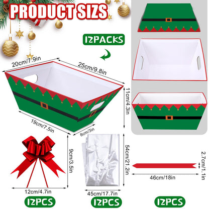 Yeaqee 36 Pcs 12 Pack 8 x 10 Inch christmas Baskets for Gifts Empty Santa Claus Baskets with Bows Ribbons Bulk Thank You Appreciation Gift Box for Holiday Party Favors