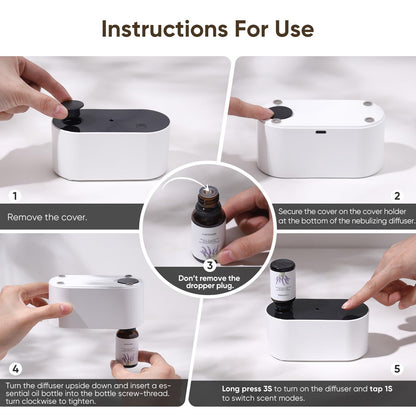 Waterless Diffuser for Essential Oil, Battery Operated Scent Air Aromatherapy Diffuser, Mini Aroma Diffusers with 3 Intermittent Mist Modes, Cycle Start, for 400 sq.ft Room Home Office Bedroom