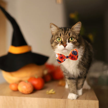 2 Pack Halloween Cat Collar with Bow Tie and Bell, Holiday Pumpkin Candy Corn Collar for Kitty Kitten Girls and Boys Cats