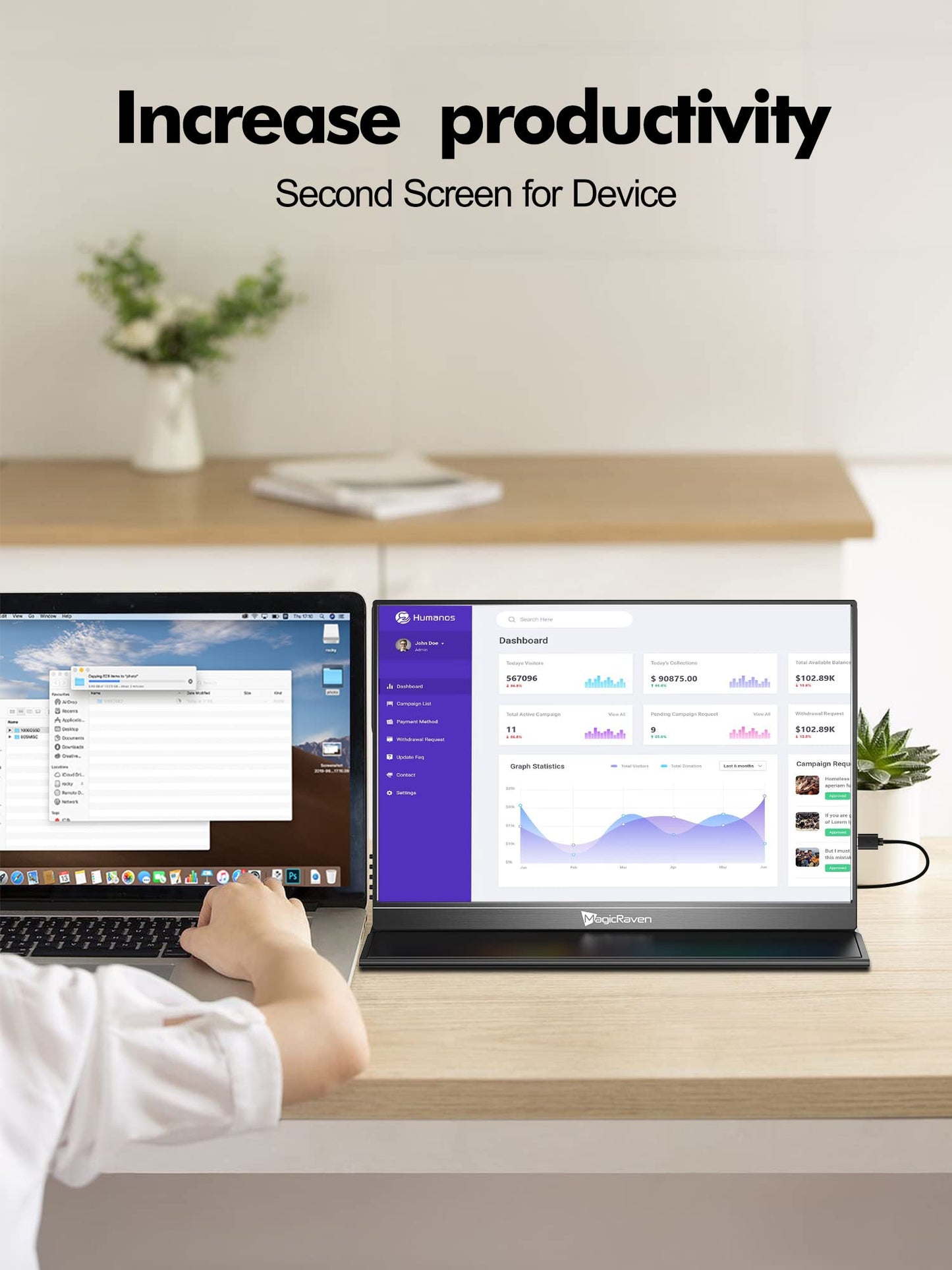 4K Portable Monitor, 16" 3840x2400 IPS Laptop Screen, 1500:1, 400 Nits Screen USB C HDMI Computer Gaming Display with Speakers & Smart Cover, Travel Monitor for PC Phone PS5/4 Xbox Switch