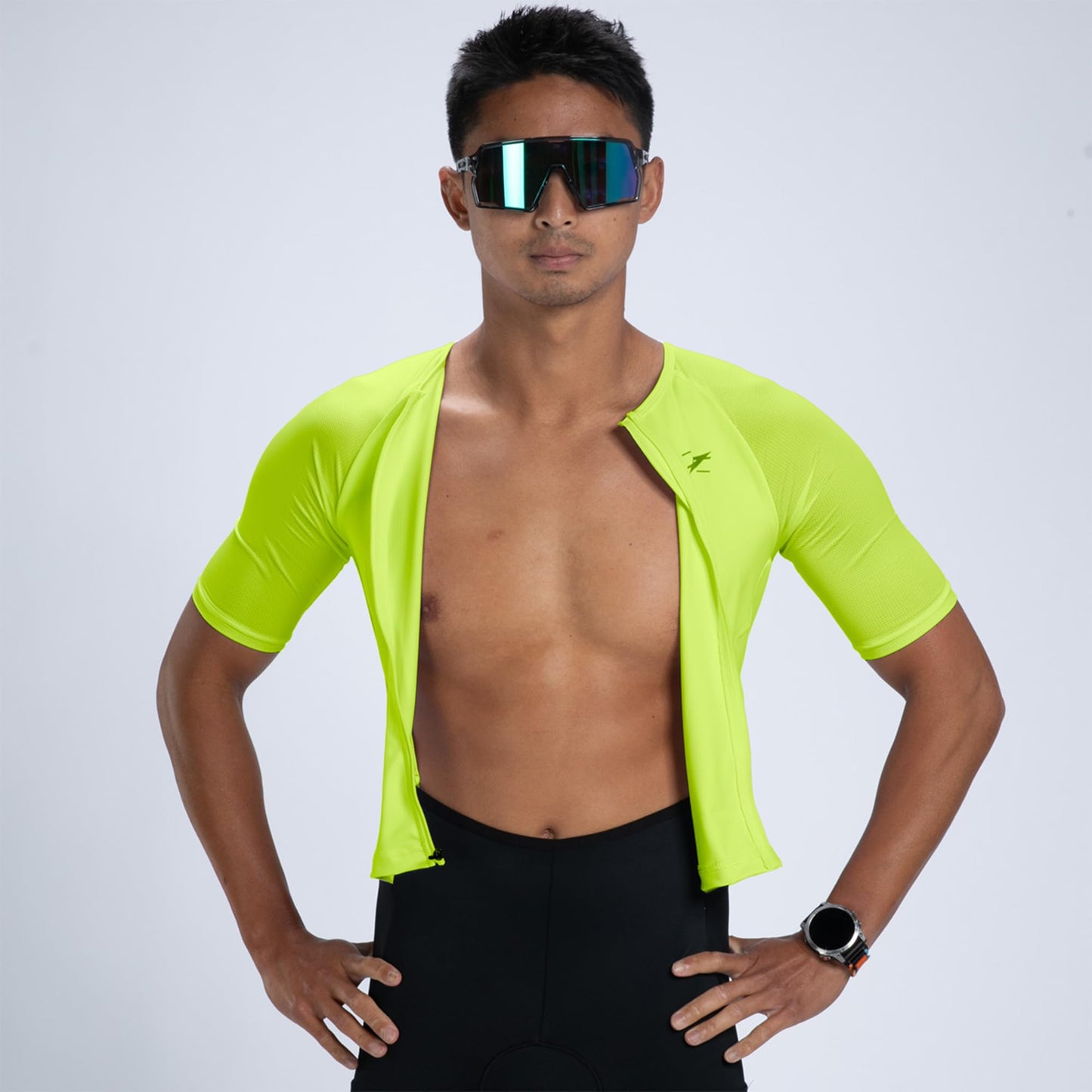 Zoot Men’s Core Tri Aero FZ Racesuit, Short Sleeve Moisture-Wicking Triathlon Suit, Plush Chamois & Storage for Race Day - Hyper Yellow - 2X-Large