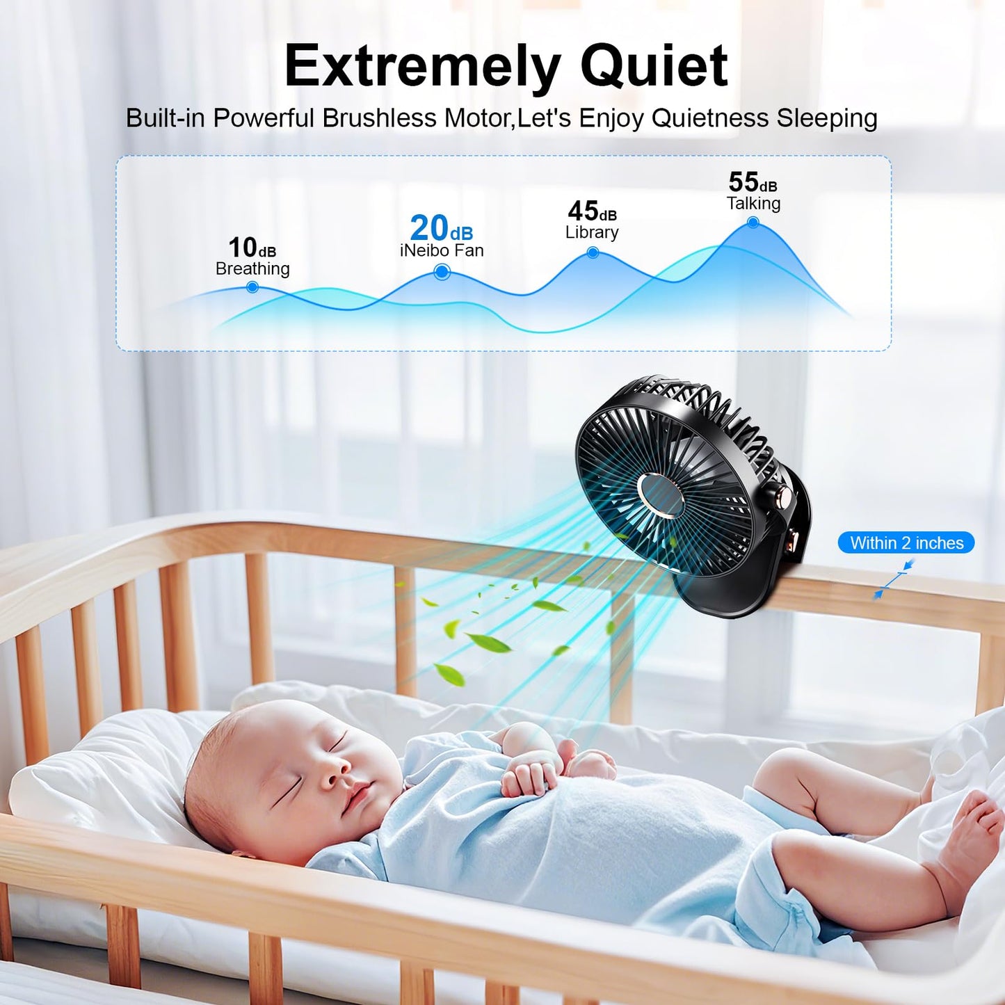 iNeibo 4000mAh Portable Clip on Fan with LED Lights, Battery Operated USB Desk Fan,4 Speed Quiet Rechargeable Mini Table Fan, 360° Rotate Personal Cooling Fan for Home Office Stroller Camping (Black)