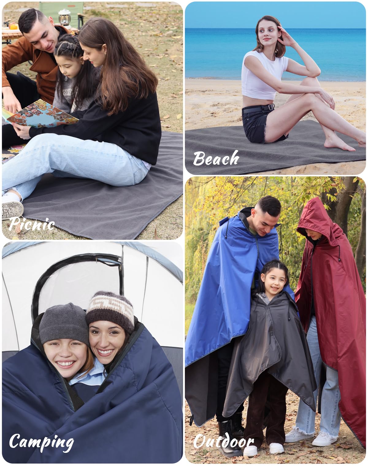 DUKUSEEK Large Waterproof Stadium Blanket for Cold Weather, Soft Warm Fleece Camping Blanket Windproof for Outdoor Sporting Events, Football Games,Navy Blue