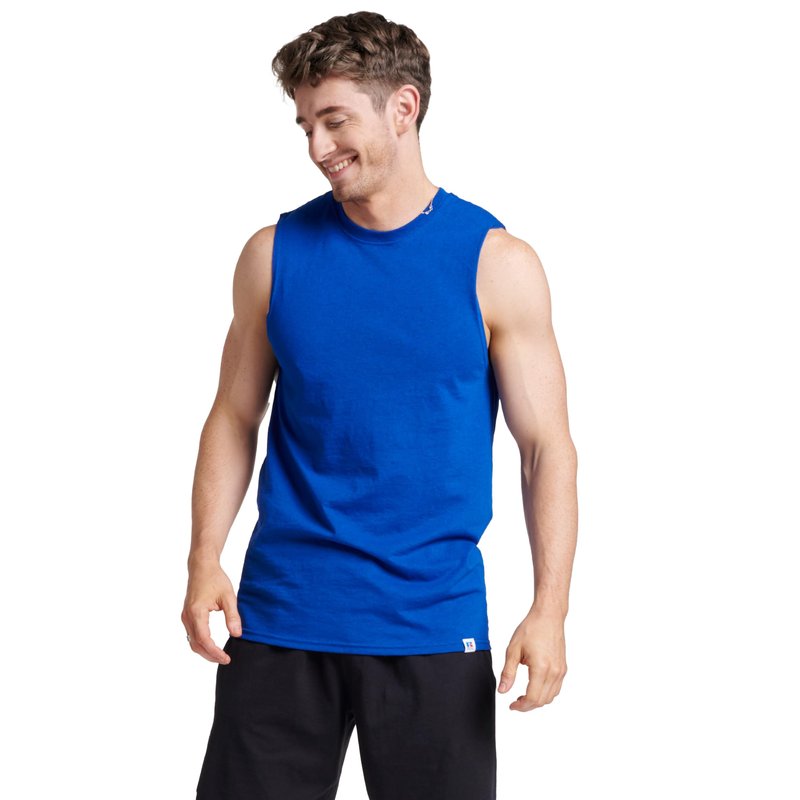 Russell Athletic Men's Cotton Performance Sleeveless Muscle T-Shirt,Royal,Medium