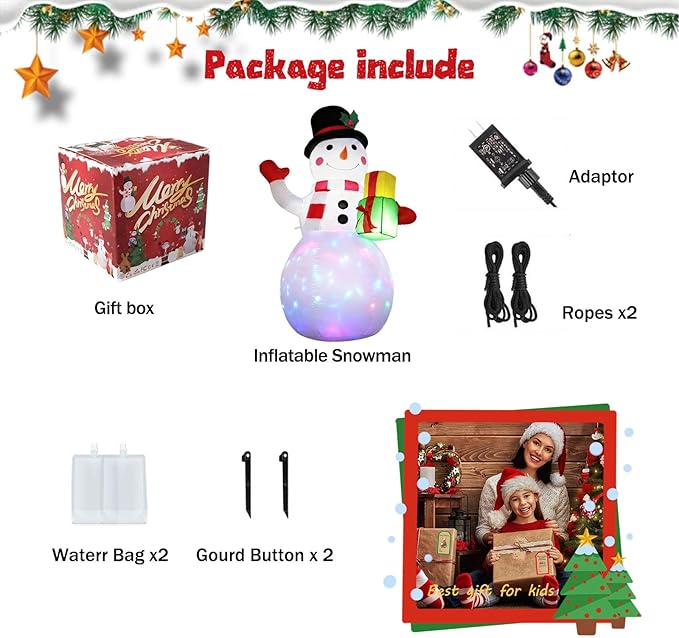 5FT Christmas Inflatables Snowman with Gift Box & Rotating Lights, Blow Up Snowman Outdoor Decoration LED Lighted Snow Man Christmas Decor for Yard Patio Garden Lawn Xmas Holiday Indoor Party