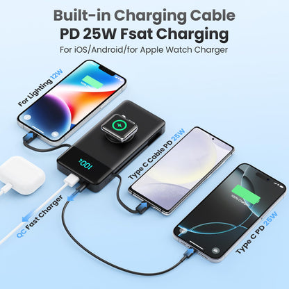 Portable Charger for iPhone with Built in Cables and Wall Plug,Upgraded 13800mAh Fast Charging USB C Power Bank,4 Outputs Travel Essential Battery Pack Compatible with iPhone 15/14/13,Samsung-Purple