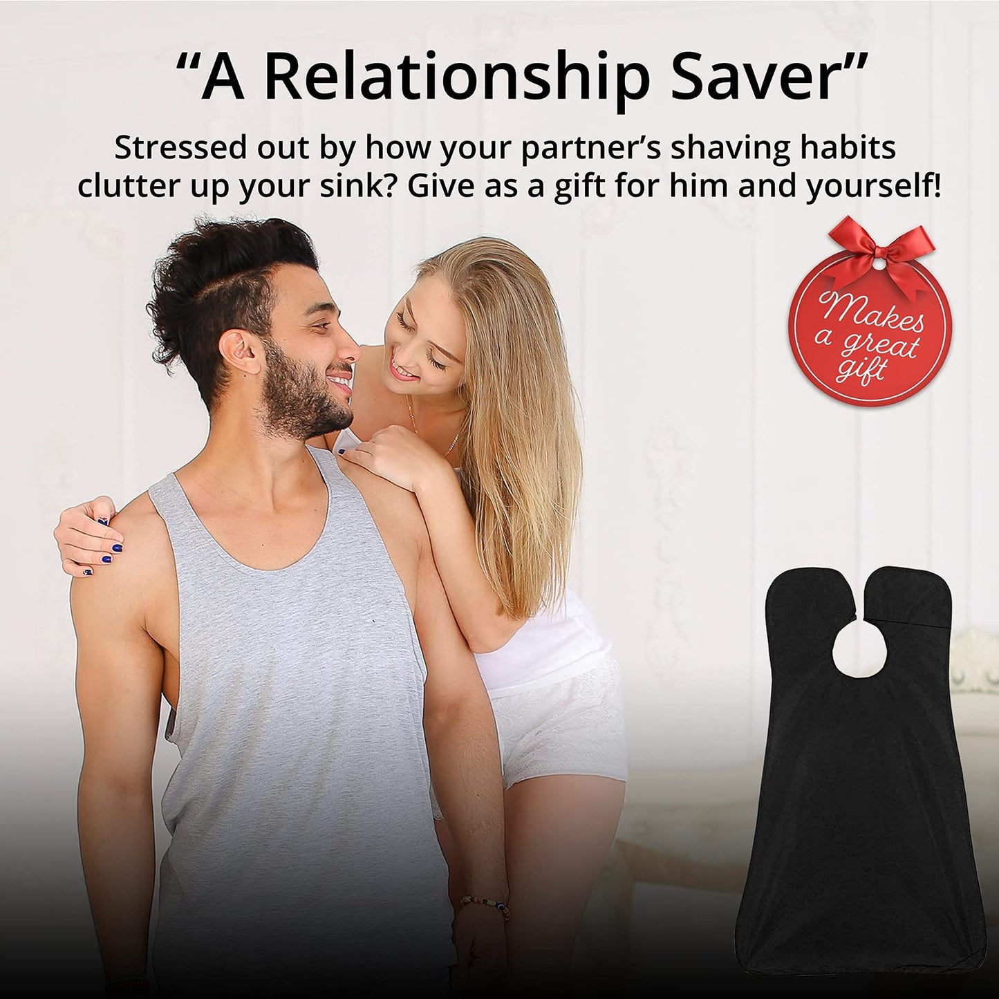 Beard Trimming Catcher Beard Bib Birthday Gifts For Men For Men With 2 Suction Cups Waterproof Non-Stick For Shaving And Trimming Grooming Accessories(Black)