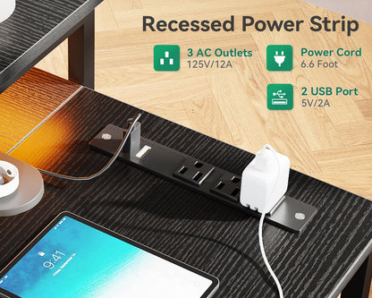 Coleshome 40 Inch L Shaped Gaming Desk with 2 Drawers & Storage Shelves, Computer Desk with USB Ports, Study Writing Table for Bedroom, Simple Modern Laptop Desk for Home Office, Black