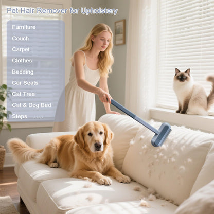 FeiFanYiGou Pet Hair Remover, 4 in1 Cat and Dog Hair Removal for Couch with Extra Long Handle, 17-Inch, Cat Fur Removal Tool for Furniture, Carpet, Clothes, Bedding, Tile, Hardwood Floor, Car, Window