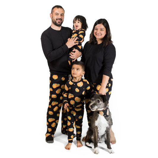 Burt's Bees Baby Baby 2-Piece Family Christmas Pajamas Matching Sets-Organic Cotton PJs for Kids, Toddlers, Adults, Midnight Pumpkins, 3T