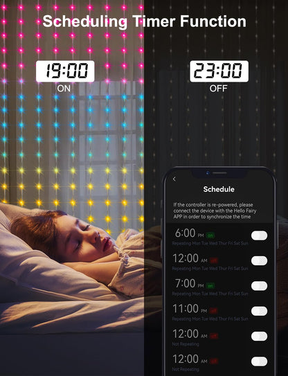 LumBelle Smart Curtain Lights 6.6x6.6Ft, 400 LED Curtain Light APP Remote Control Music Sync Dynamic DIY Lights for Memorial Day 4th of July Independence Day Backdrop Decoration