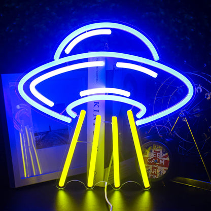 LUCUNSTAR UFO Neon Sign For Room,Alien Spaceship Dimmable LED Neon Light, Space Neon Signs for Wall Decor, Blue UFO Neon Light up Sign for Bedroom Game Room Wall Decor,Ufo Lovers