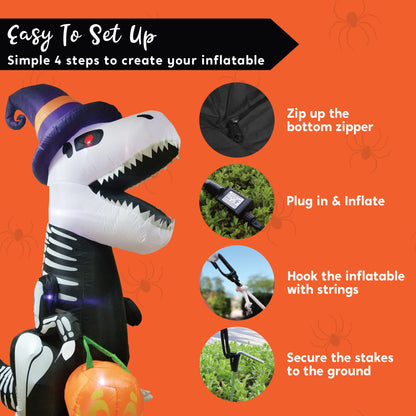 Joiedomi 8 FT Halloween Inflatables Outdoor Decorations, Halloween Blow Ups for Yard, Inflatable Skeleton Dinosaur with Pumpkin for Outside Garden Decor