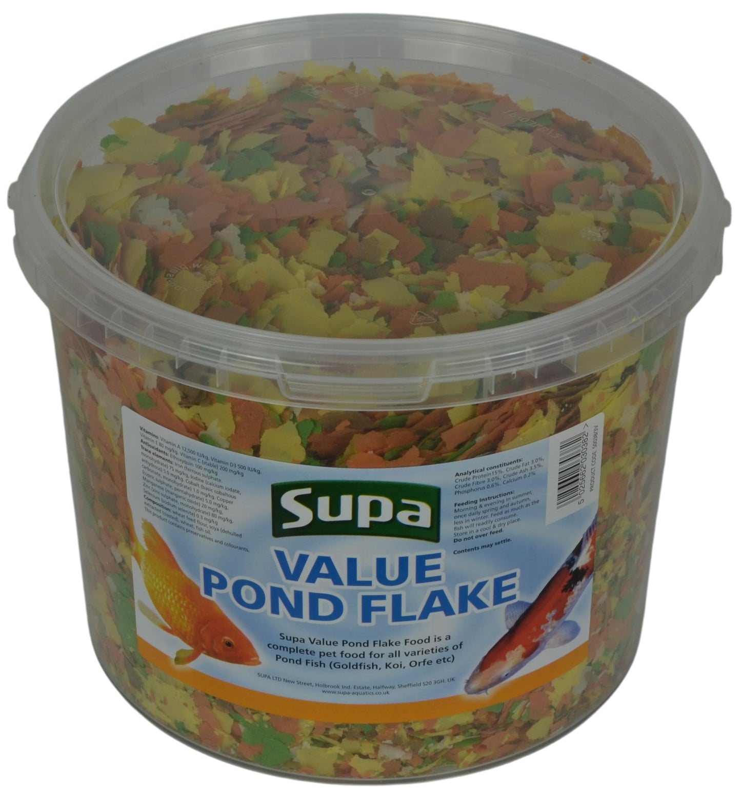 Supa Value Pond Flake Fish Food, 3 Litre Bucket | Premium Quality Goldfish, Koi & Coldwater Pond Fish Food | Provides A Nutritional Balanced Diet | Comes in a Resealable Bucket to Keep the Food Fresh