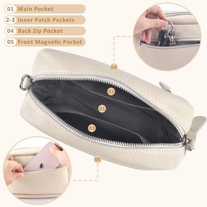 BROTOU Crossbody Bag for Women, Leather Handbag & Shoulder Bag with Adjustable Wide Strap, Chain Strap & 3-Slot Card Holder, Camera Cross Body Bag for Lady Girl Shopping Daily Use (A-Beige)