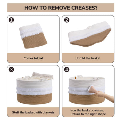 CherryNow Large Wicker Laundry Basket for Entryway, Bedroom, Jute Decorative Baskets for Clothes, Toys, Towel Basket for Bathrooom, 22 x 14 inches, 83L