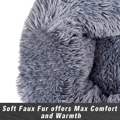 Cozywind Round Plush Dog Cat Bed, Plush Donut Pet Bed Warm Cuddler Nesting Cave with Soft Cushion Sound Sleep Calming Dog Bed Fluffy Plush Cat Bed for Small Medium Dogs and Cats (50cm, grey)