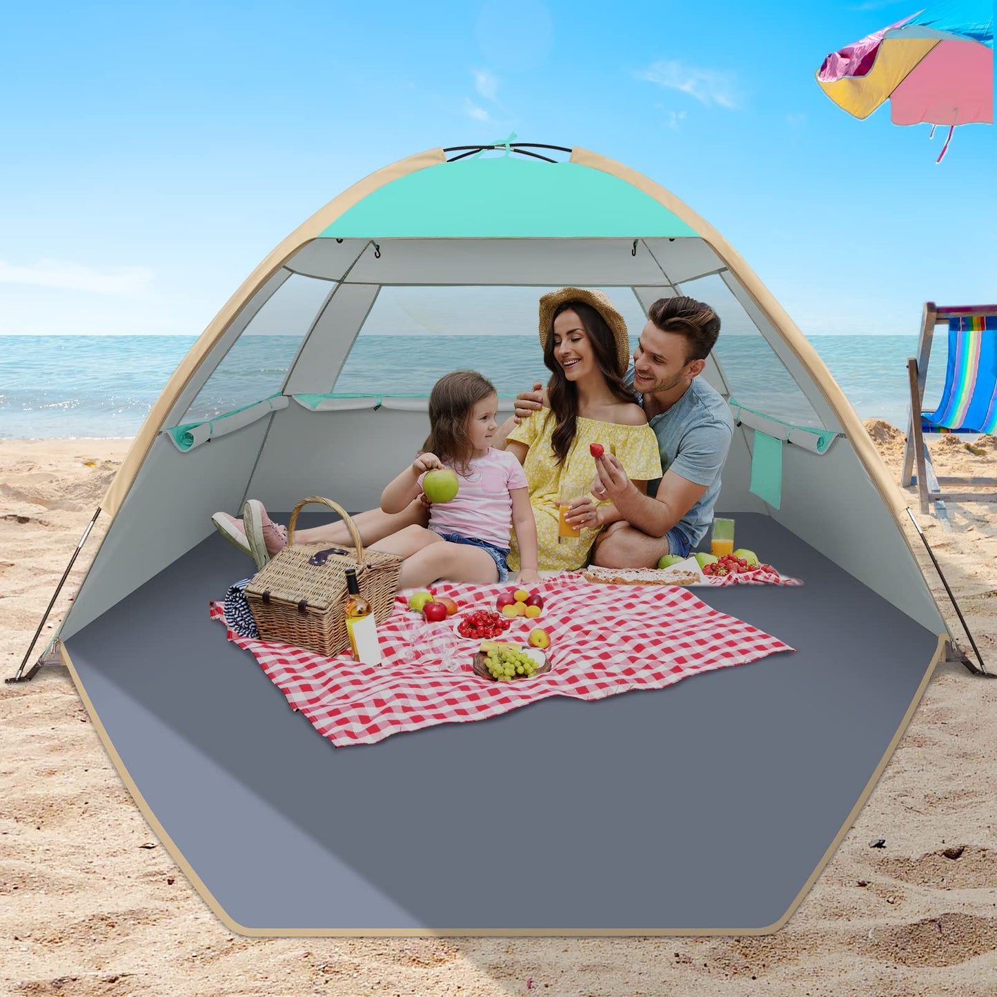 Gorich Beach Shade Tent for 3 Person with UPF 50+ UV Protection, Portable Sun Shelter Canopy, Lightweight & Easy Setup Cabana Beach Tent
