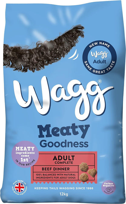 Wagg Meaty Goodness Complete Dry Adult Dog Food Beef Dinner 12kg - Meaty Ingredients Come 1st