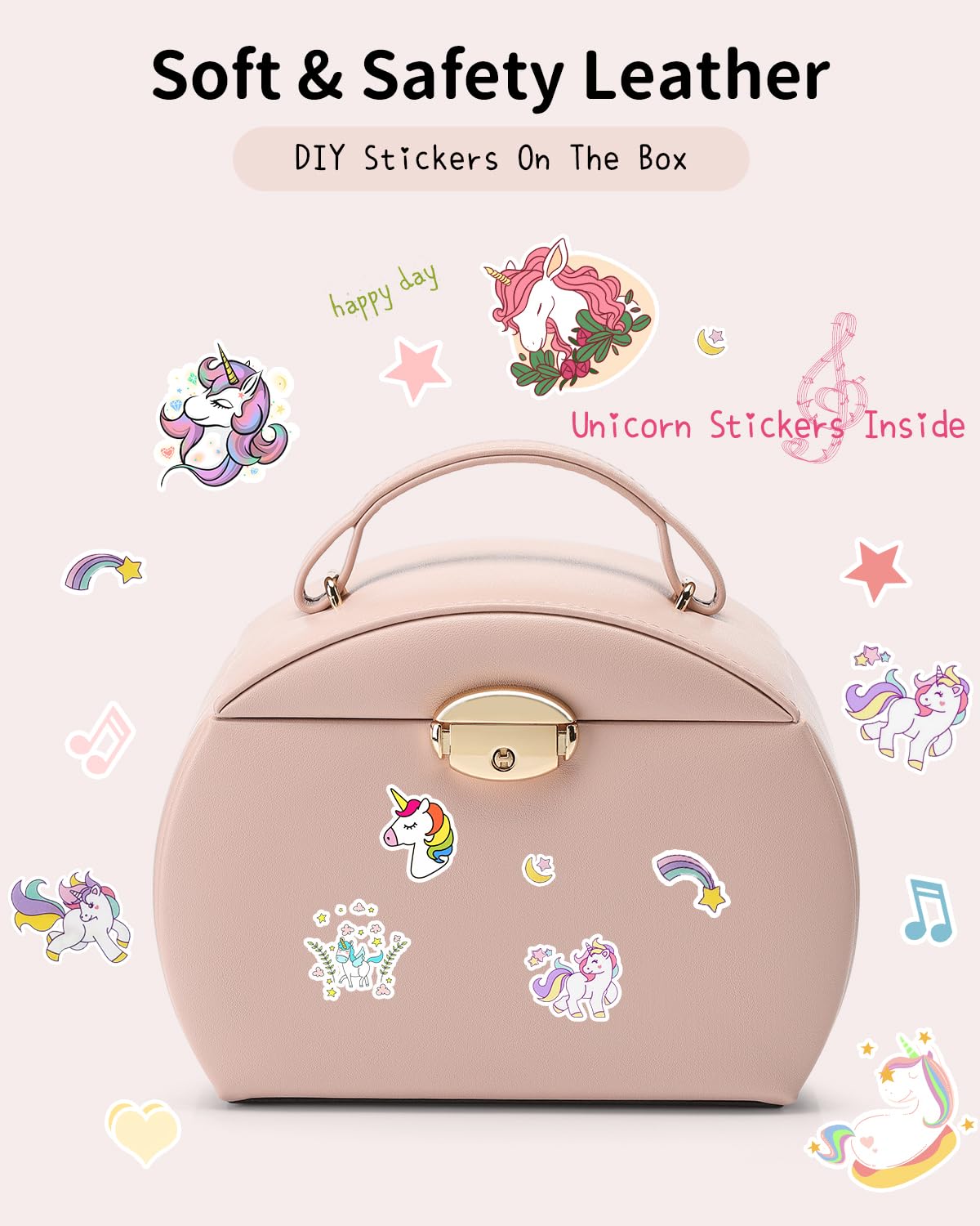 Vlando Girls Jewellery Box with Drawer, Music Box with Ballerina and Stickers for Bedroom Decor, Gifts for Girls Kids, Pink