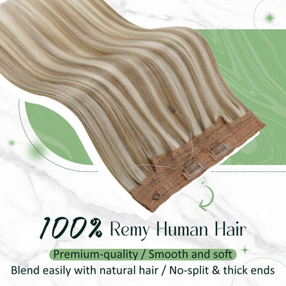 RUNATURE Blonde Secret Wire Hair Exensions Blonde Highlight Brown One Piece Hair Extensions Human Hair Wire in Extensions Straight 14 Inch 70g