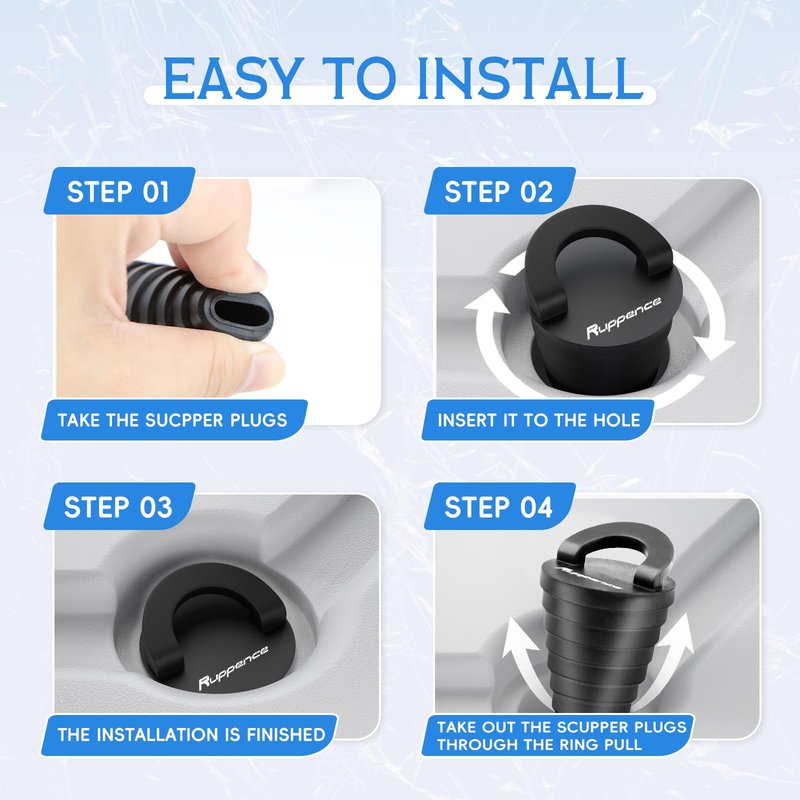 1.25" Kayak Scupper Plugs for Boats, Livewell Boat Drain Plug Kit, Kayak Plugs for Sit on Top with Ring Pull, Push-in Stopper for Drain Holes (6 Packs)