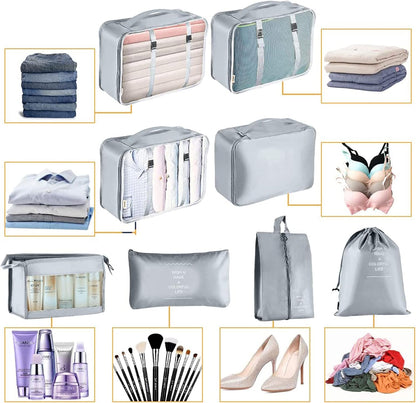 Packing Cubes for Suitcase - GEEDIAR 11 PCS Packing Cubes Travel Luggage Organizers Bag Waterproof Travel Essentials Bag Clothes Shoes Storage Bags（Grey）