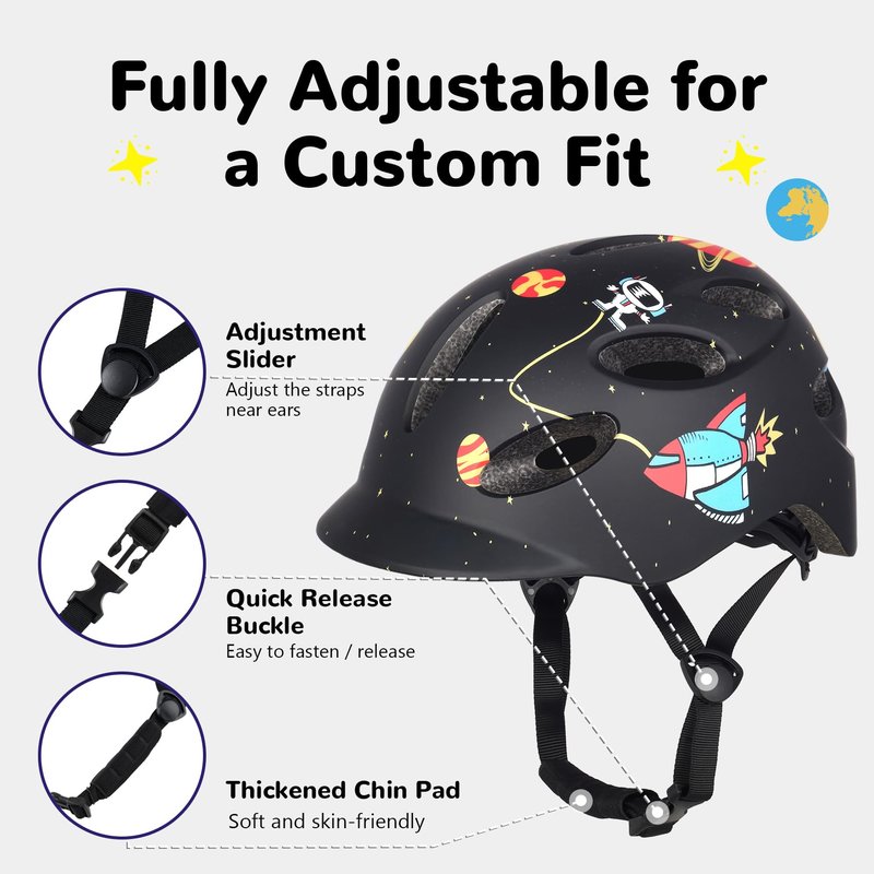Kids/Youth Bike Helmet for Boys Girls and Teens, Adjustable and Multi-Sport for Bicycle, Kick Scooter, Skateboard, Roller/Inline Skate (Astronaut)
