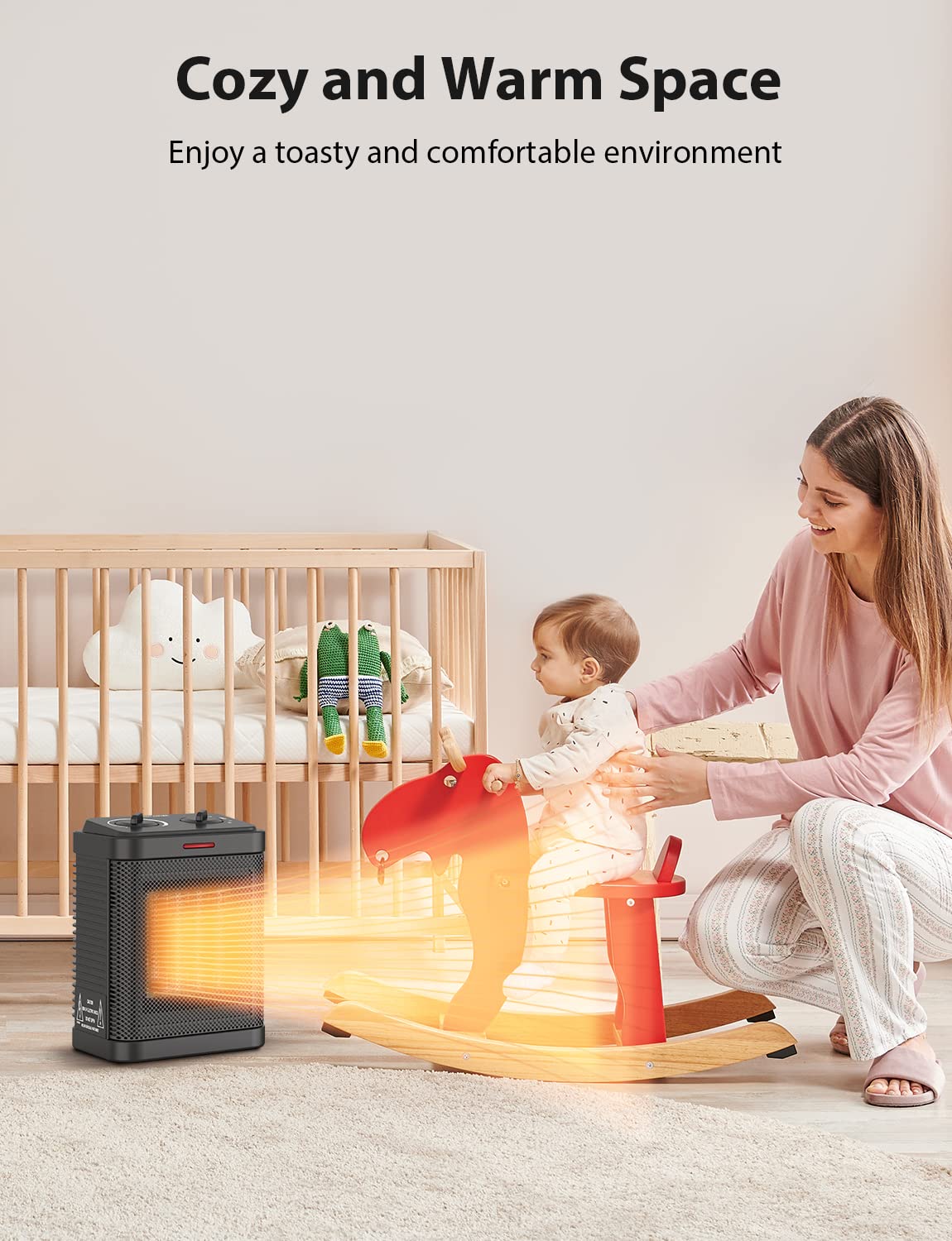 1500W Small Space Heater for Indoor Use, PTC Ceramic Space Heater with Thermostat, 3 Modes, Safety Quiet Heating, Multiple Protection, Portable Heater for Office Room Desk Use