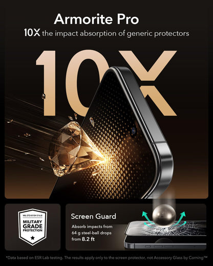 ESR Accessory Glass by Corning™ 3 Pack 9H+ Glass for iPhone 17 Pro Max Screen Protector, Military Grade Shatterproof & Durable with UltraFit Tray