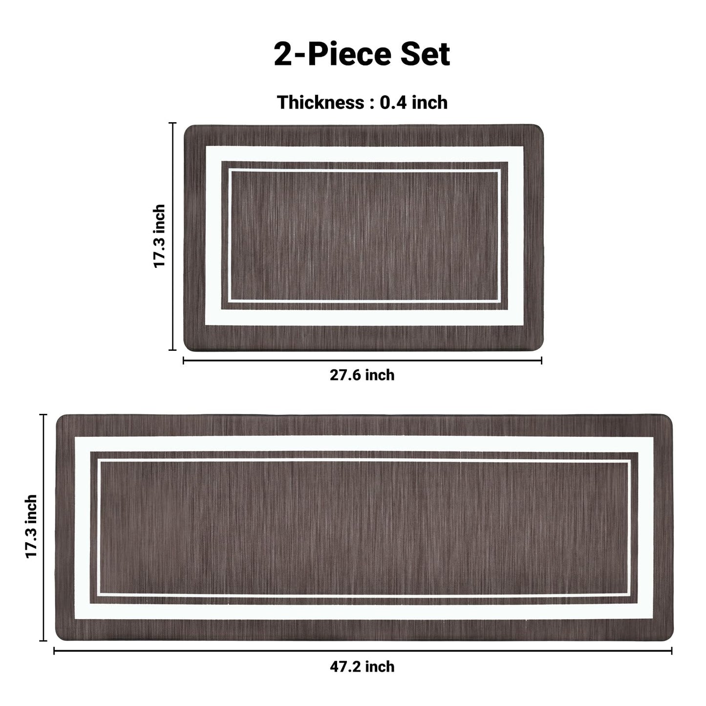 OnesCosy Anti Fatigue Kitchen Mat Set of 2, Brown Kitchen Floor Mat, Waterproof Cushioned Rug, Non Slip Washable Memory Foam Mat for Standing, Sink, Stove, Border, 17.3"x27.6"+17.3"x47.2"