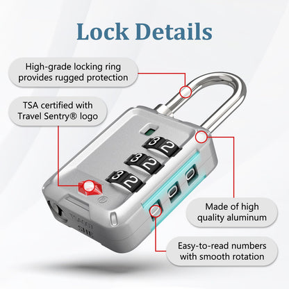 Joyway Luggage Locks TSA Approved, Travel Lock with Zinc Alloy Body, Open Alert, Easy Read Dials, for Travel Suitcase, Bag, Backpack, Tent, Fence, Lockers
